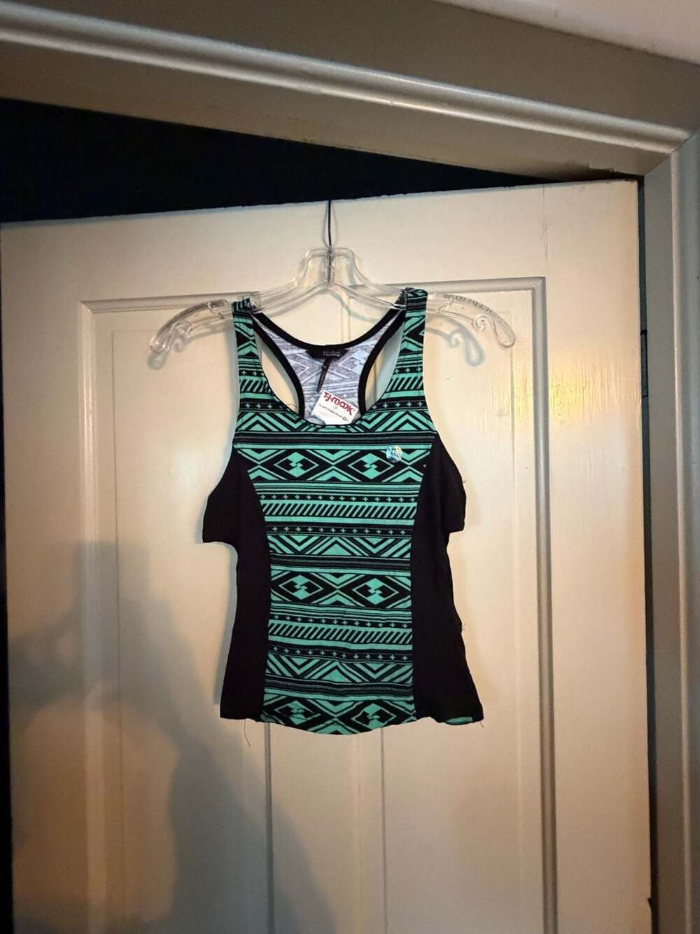 Nollie Tank Top Size M Black Teal Geometric Aztec Racerback